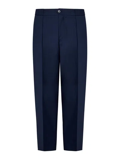 Golden Craft Navy Blue Trousers In Fresh Wool