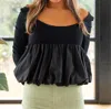 Golden Ginny Long Sleeve Baby Doll Top In Black In Black