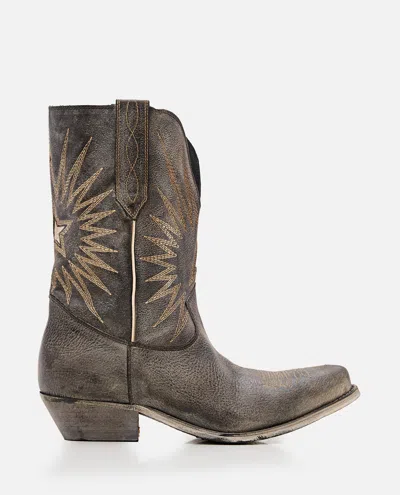 Golden Goose Black Leather Wish Star Low Boots With Silver Star In Brown