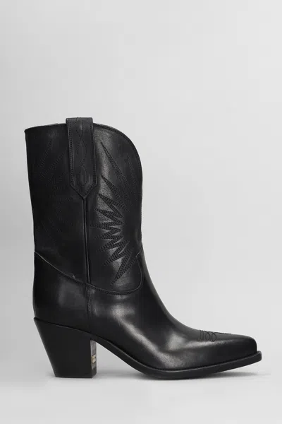 Golden Goose 70 Wish Star Texan Boots In Black Leather