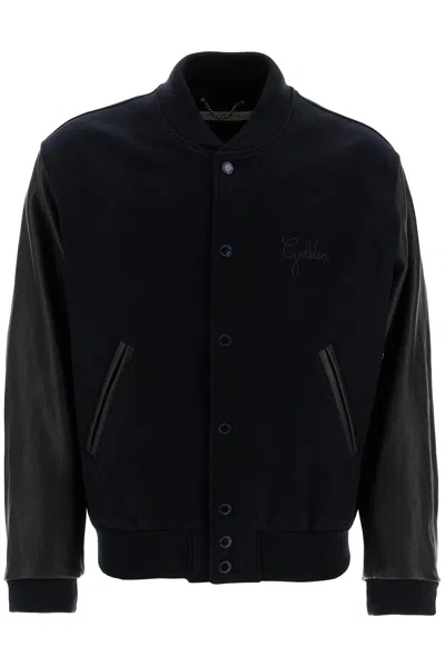 Golden Goose Aleandro Bomber Jacket With Leather Sleeves In Blue