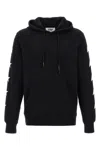 Golden Goose Cropped Black Hoodie With Star Graphics And Kangaroo Pocket In Multi