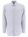 Golden Goose Light Blue Shirt With Classic Collar And All-over Striped Motif In Blue