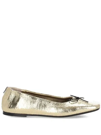 Golden Goose Zip Laminated Wrinkled Leather Ballerina Shoes In Gold