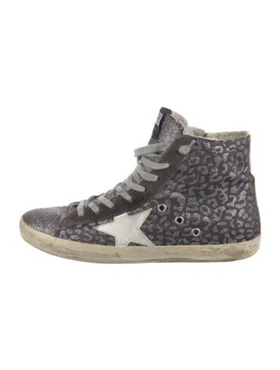 Pre-owned Golden Goose Animal Print Glitter Accents Sneakers In Gray