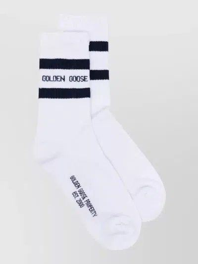 Golden Goose Ankle Socks Ribbed Cuffs Detail In White
