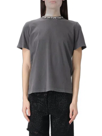 Golden Goose Anthracite Cotton Tshirt With Cabochon Crystals In Green