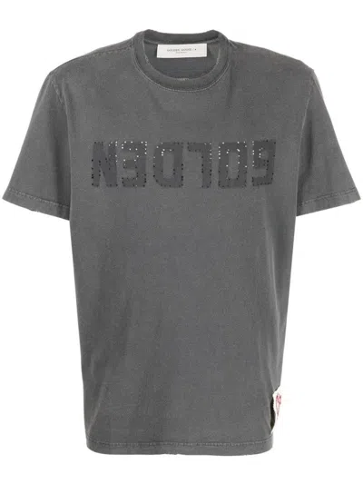Golden Goose Anthracite Graphic Print T-shirt With Classic Crew Neckline In Gray
