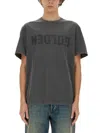 Golden Goose T-shirt In White Cotton With Iconic Logo Star In Gray