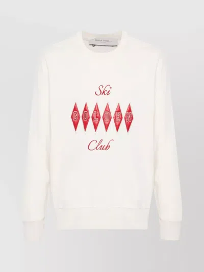 Golden Goose Archibald Crew Neck Sweater In Heritage White/ Urban Red