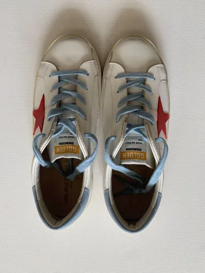 Pre-owned Golden Goose Authentic Leather  Superstar, Size Us 5 / Euro 35, Expedited In White/red/blue