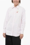 GOLDEN GOOSE AWNING STRIPE COTTON SHIRT WITH BROOCHES