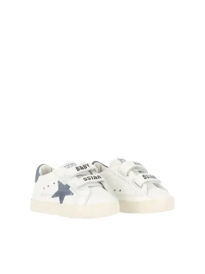 Golden Goose Kids' Baby Old School In White Leather With Denim-blue Suede Star Sneakers
