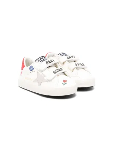 Golden Goose Baby School Sneakers In White/taupe/red