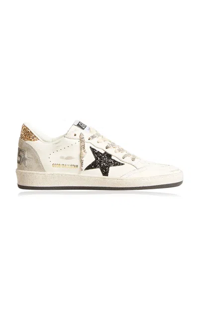 Golden Goose Ballstar Leather Upper And Toe Glitter Star And Heel Suede Spur Shoes In White