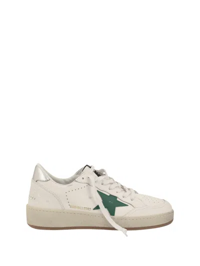 Golden Goose Ball Star 2 Sneakers In White/green/silver