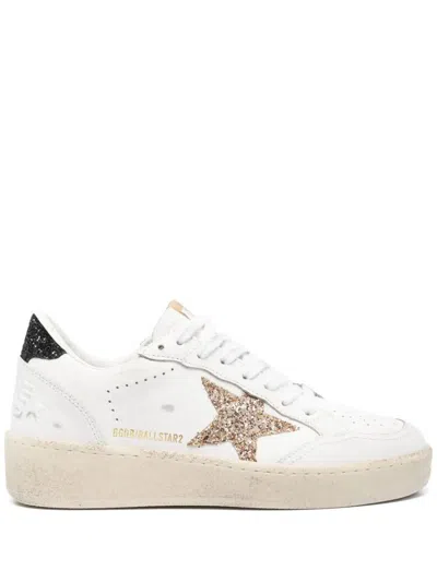Golden Goose Ball Star 2 Sneakers With Gold Glitter Star And Black Glitter Heel Tab Shoes In White