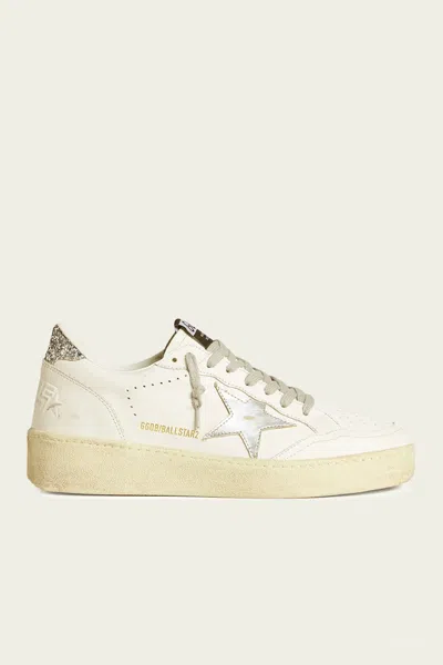 GOLDEN GOOSE BALL-STAR 2 WHITE SILVER LEATHER SNEAKER