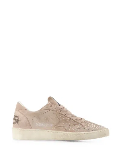Golden Goose Ball Star Crystal-embellished Suede Sneakers In Neutral