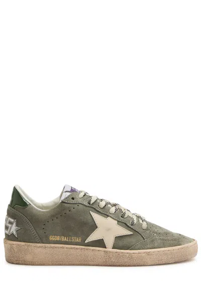 Golden Goose Ball Star Distressed Suede Sneakers In Green