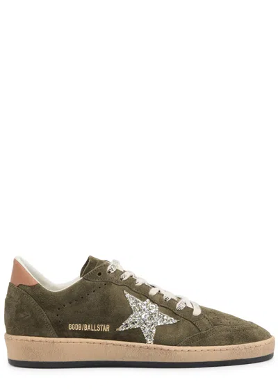 Golden Goose Ball Star Distressed Suede Sneakers In Green