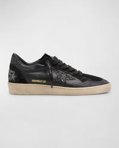 Golden Goose Ball Star Glitter Leather Low-top Sneakers In Black