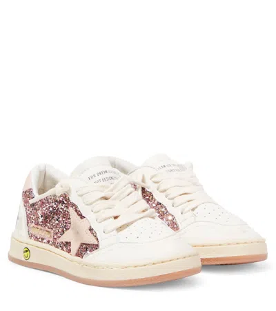 Golden Goose Kids' Ball Star Glitter Leather Sneakers In White