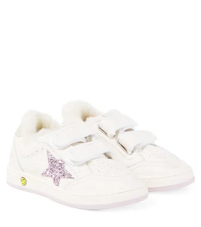 Golden Goose Kids' Ball Star Glitter Leather Sneakers In White