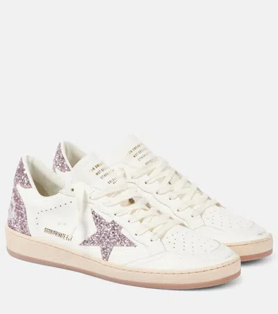 Golden Goose Ball Star Glitter Leather Sneakers In White