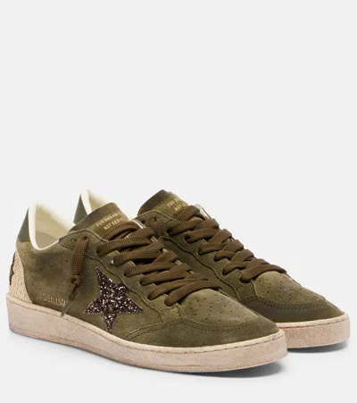 Golden Goose Cow Leather Polyamide Cotton Glitter-star Sneakers In Green