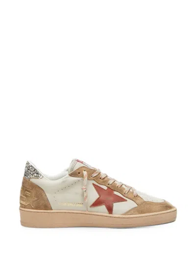 Golden Goose Ball Star In Cream Leather With Brick-red Leather Star And Suede Inserts Sneakers In Neutral