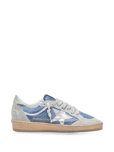 Golden Goose Ball Star In Denim-blue Nylon With Light Gray Suede Inserts And Metallic Silver Leather Star Sneaker