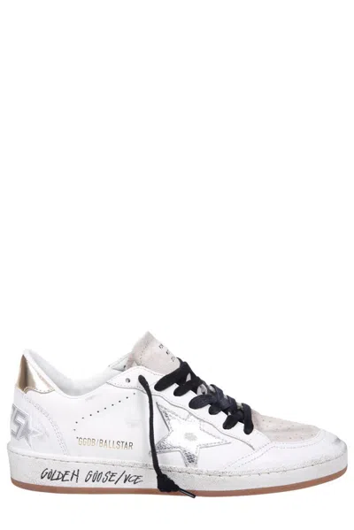 Golden Goose Ball Star Lace-up Sneakers In White Silver Gold