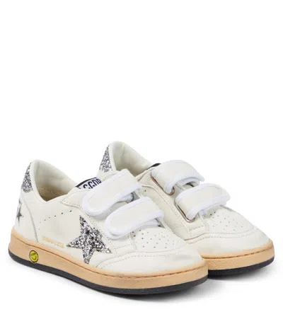 Golden Goose Kids' Ball Star Leather And Glitter Sneakers In White/silver