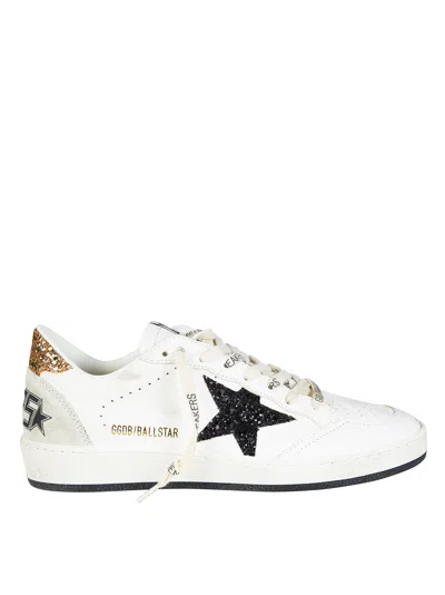 Golden Goose Ball Star Leather And Glitter Star Sneakers For Women In White