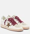 Golden Goose Ballstar White Low Top Sneakers With Glittered Star Patch On The Side And Glittered Heel With Logo L In Multi