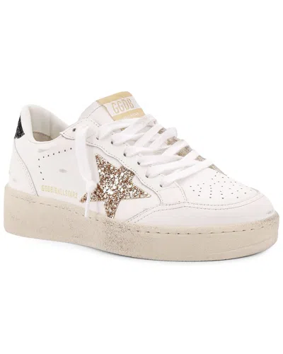 Golden Goose Ball Star 2 Sneakers With Gold Glitter Star And Black Glitter Heel Tab In White