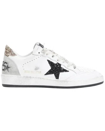 Golden Goose Ballstar Leather Upper And Toe Glitter Star And Heel Suede Spur Shoes In White
