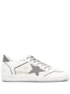 Golden Goose Ball Star Sneakers In Vintage Effect Leather With Olive Green Leather Star And Crocodil In White