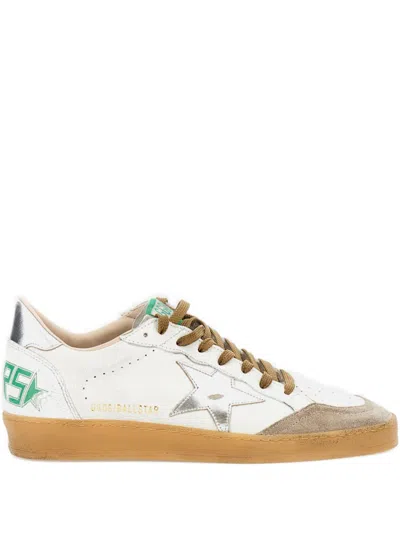 Golden Goose Ball Star Nappa Leather And Suede Sneakers With Laminated Star And Heel Tab Shoes In White