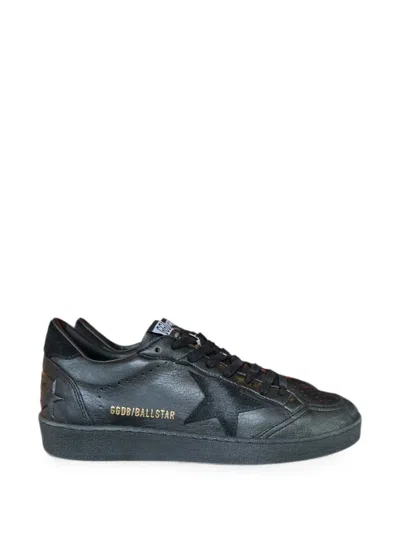 Golden Goose Ball Star Distressed Suede-trimmed Leather Sneakers In Black