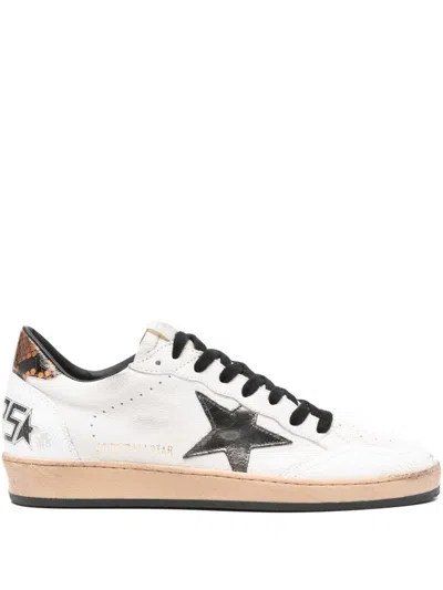 Golden Goose Ball Star White Leather Sneakers In Brown