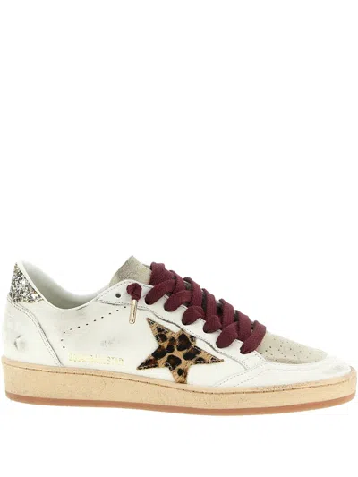 Golden Goose Ballstar White Low Top Sneakers With Glittered Star Patch On The Side And Glittered Heel With Logo L In Multi
