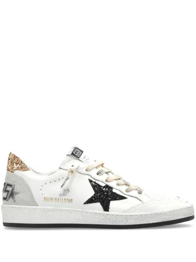 Golden Goose Ballstar Leather Upper And Toe Glitter Star And Heel Suede Spur Shoes In White