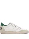 Golden Goose White Ballstar Sneaker With Green Heel In White