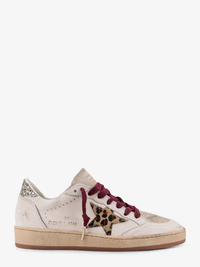 Golden Goose Ballstar White Low Top Sneakers With Glittered Star Patch On The Side And Glittered Heel With Logo L In Multi