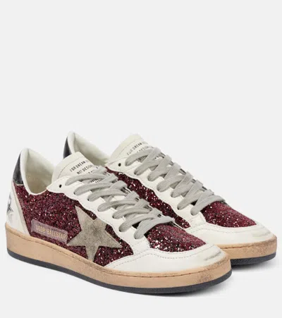 Golden Goose Ball-star Leather-trimmed Glitter Sneakers In Red