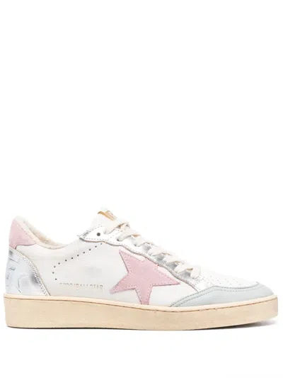Golden Goose 20mm Ball Star Leather Sneakers In White,silver