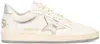 Golden Goose Ball-star White Leather Sneakers With Silver Star And Heel In White