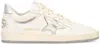 Golden Goose Ball Star Sneakers In Vintage Effect Leather With Silver Star And Heel Tab In White